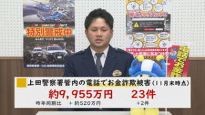 ＳＴＯＰ！電話でお金詐欺　１１月の被害状況と対策は？　上田警察署
