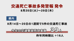 今年２回目　県「交通死亡事故多発警報」発令