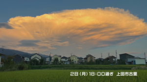 視聴者投稿　クジラかな？　夕日が映り幻想的な雲　上田市　