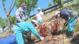 玄蕃山を上田の名所に　神科小５年生と住民がツツジを植樹　上田市住吉