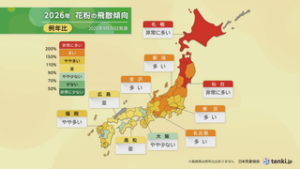 ２０２６年春の花粉飛散予測　第１報　長野県は例年に比べ「多い」予想
