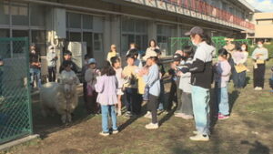 中塩田小学校２年３組　ヒツジの翔平君とお別れ　上田市